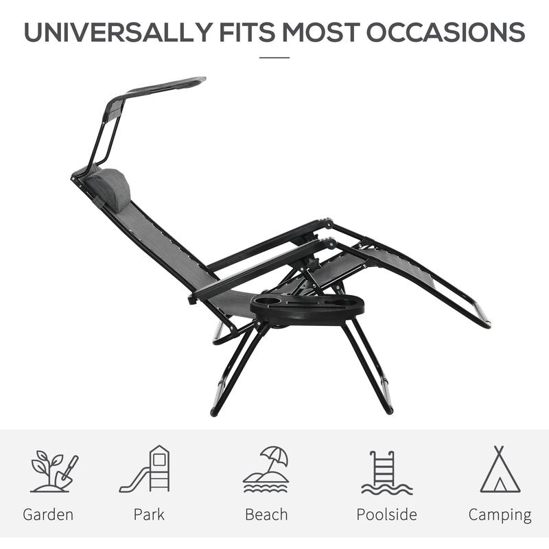 Outsunny Zero Gravity Garden Deck Folding Chair Patio Sun Lounger Reclining Seat with Cup Holder & Canopy Shade - Grey 6