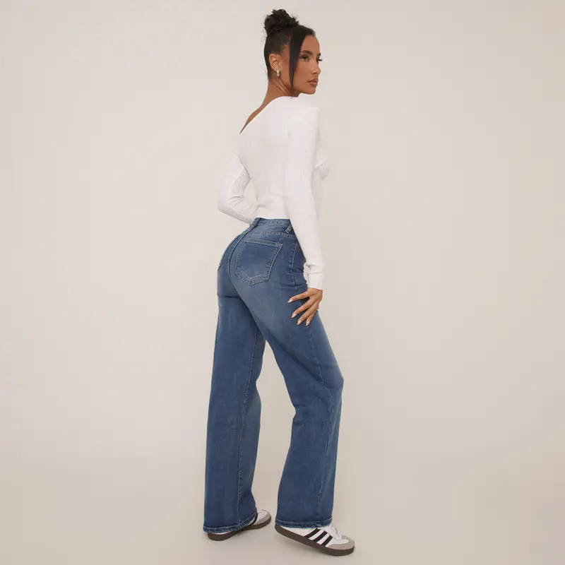 Wide Leg High Waist Stretchy Jeans 2