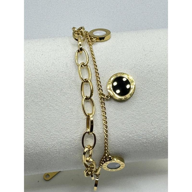 18k Yellow Gold Plated Double Layered Geometric Charm Bracelet 2