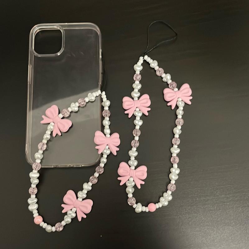 Pink crystal + bow phone charm 1
