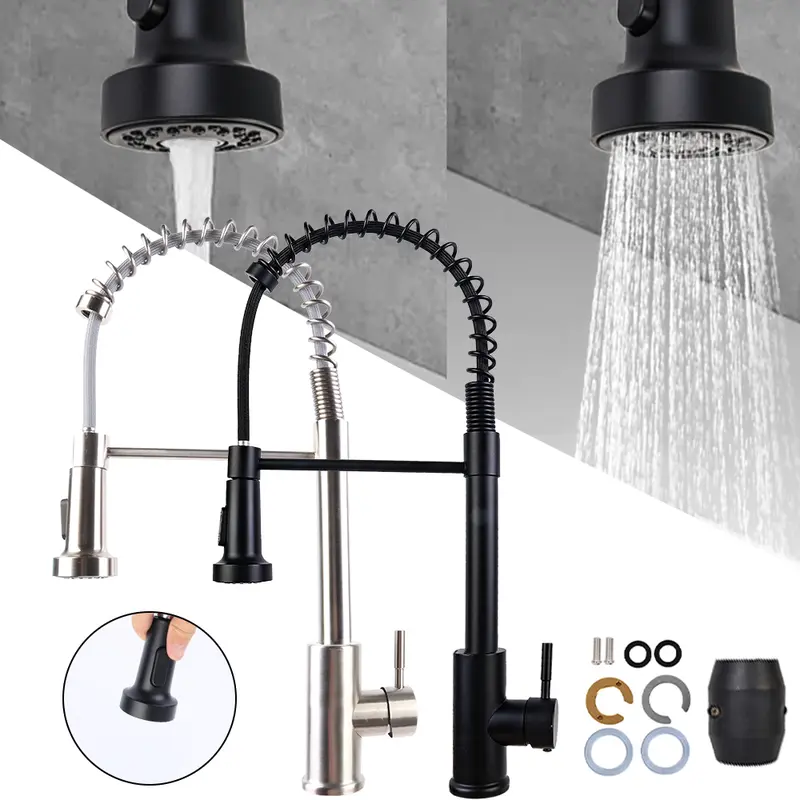 Monobloc Kitchen Sink Mixer Tap with Pull Out Hose Sprayer Single Lever - Black, for Home Improvement 3