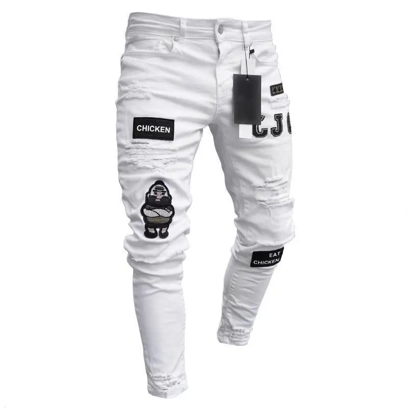 Fashion Men Slim Biker Ripped Long Denim Trousers Skinny Jeans Pocket Young Man's Jogging Pants Destroyed Stretchy Multiple color Pants 3
