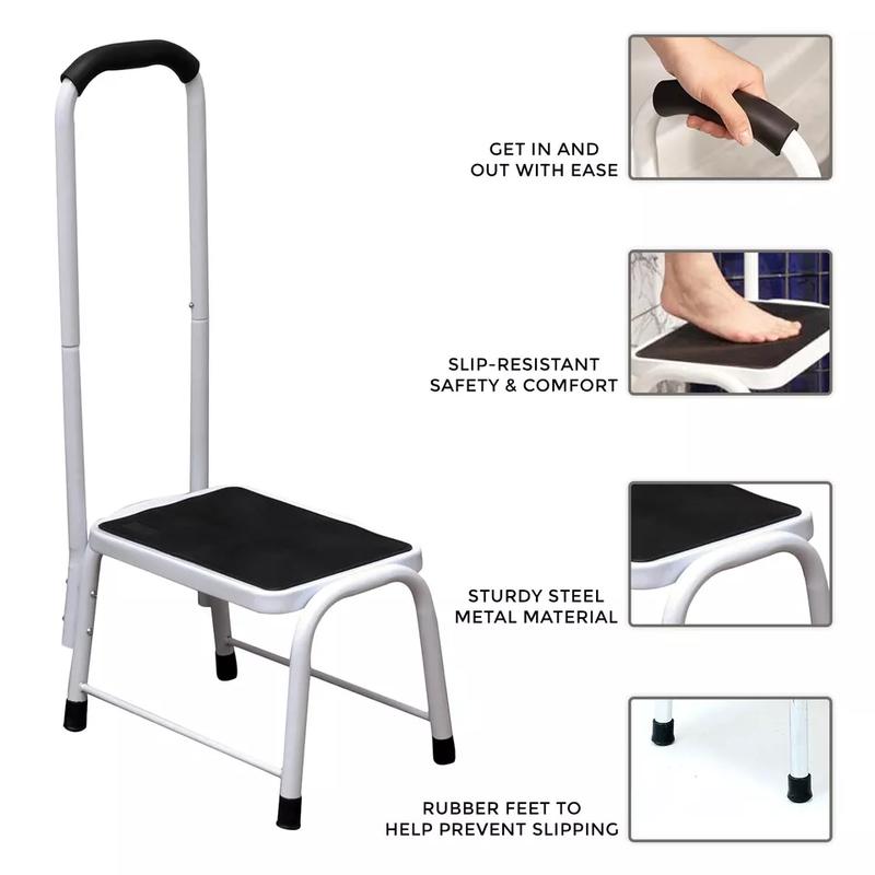Product Introduction of Non Slip Safety Step Stool Bath Kitchen Mobility Aid Handrail Platform Support Safety pedals with handrails, height adjustable bathtub steps, non-slip footstools, shower steps, mobility aids for the elderly and disabled 1
