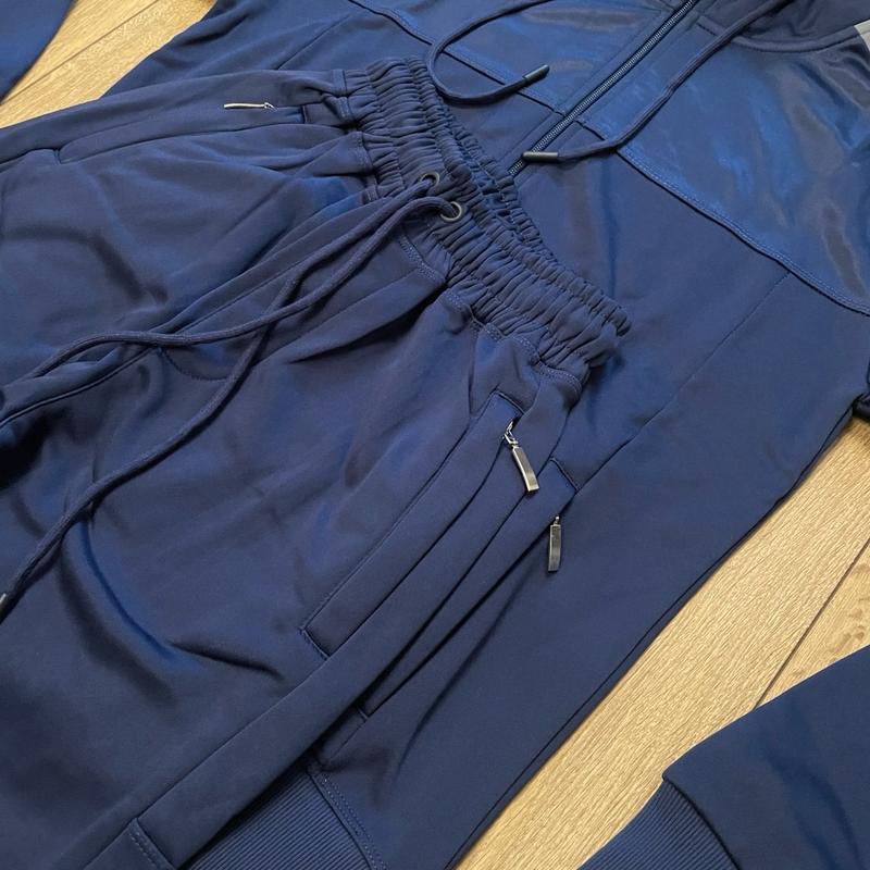 Men’s Poly Tracksuit Navy Zipped Casual Top Bottoms  Reflective Stylish Gym 3