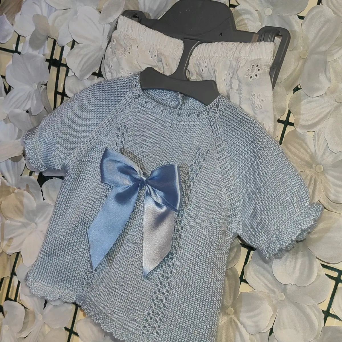 Blue Knitted Bow Set for Baby Girl - Perfect Gift Set for Your Little Princess