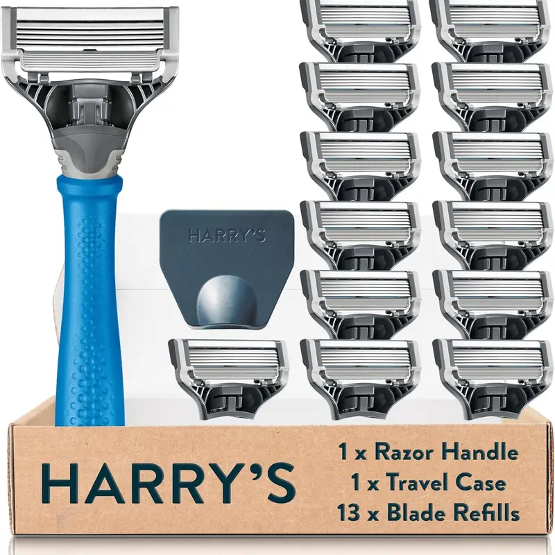 Harry's Razors for Men - Indigo Blue Handle, 13 Razor Blade Refills, Travel Blade Cover - Smooth and Comfortable Shave 0