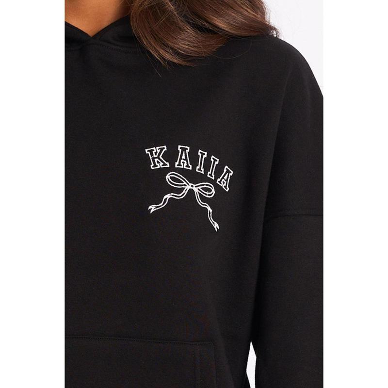 Kaiia Bow Embroidered Oversized Hoodie Black & White 3
