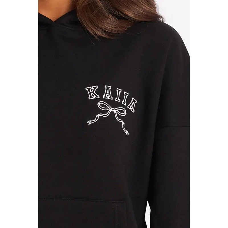 Kaiia Bow Embroidered Oversized Hoodie Black & White 3