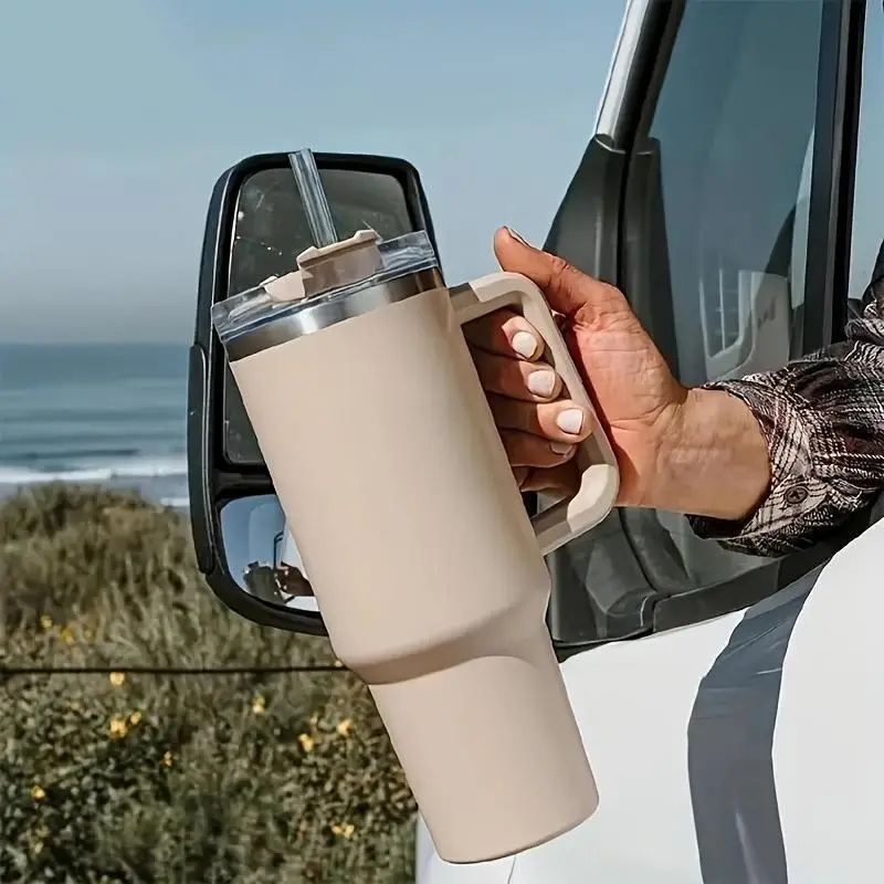 1200ML 304 Stainless Steel Insulated Water Bottle,Thermal Coffee Car Cup, Cold Hot Mugs Vacuum Flask With Handle Straw,For Sport 3