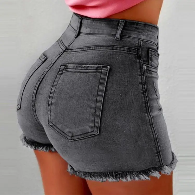 Smileader Women's High-Waisted Ripped Denim Shorts with Fringe Detail - Underwear, Pants Jean Womenswear