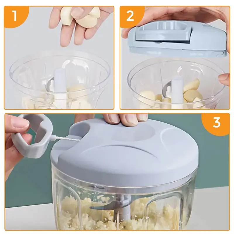 Manual Food Chopper Pull Cord Pulling Vegetable Slicer Hand Blender Kitchen Fruit Shredder Stainless Steel Utensils Bowl 5