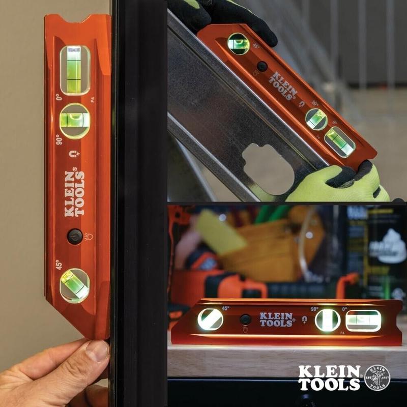 Klein Tools Magnetic Torpedo 9"/230mm Spirit Level With LED Light Vials, 935RBLT 5