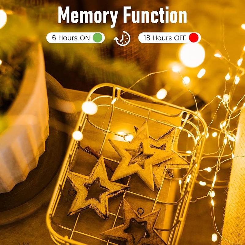 33ft 100 LED Outdoor String Lights, Warm White Fairy Lights Battery Operated with Remote, Waterproof Twinkle Lights for Bedroom Dorm Patio Tapestry Backyard Garden Party Indoor Christmas Decoration 4