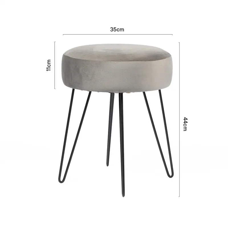 Dressing Table Stool Velvet Round Makeup Vanity Seat Chair Metal Legs Pouffe 2