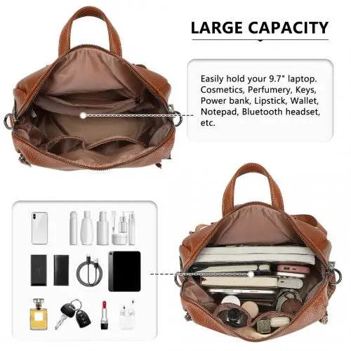 BPM2438 - Miss Lulu Women's Convertible PU Leather Backpack & Shoulder Bag – Versatile 2-in-1 Design - Brown 7
