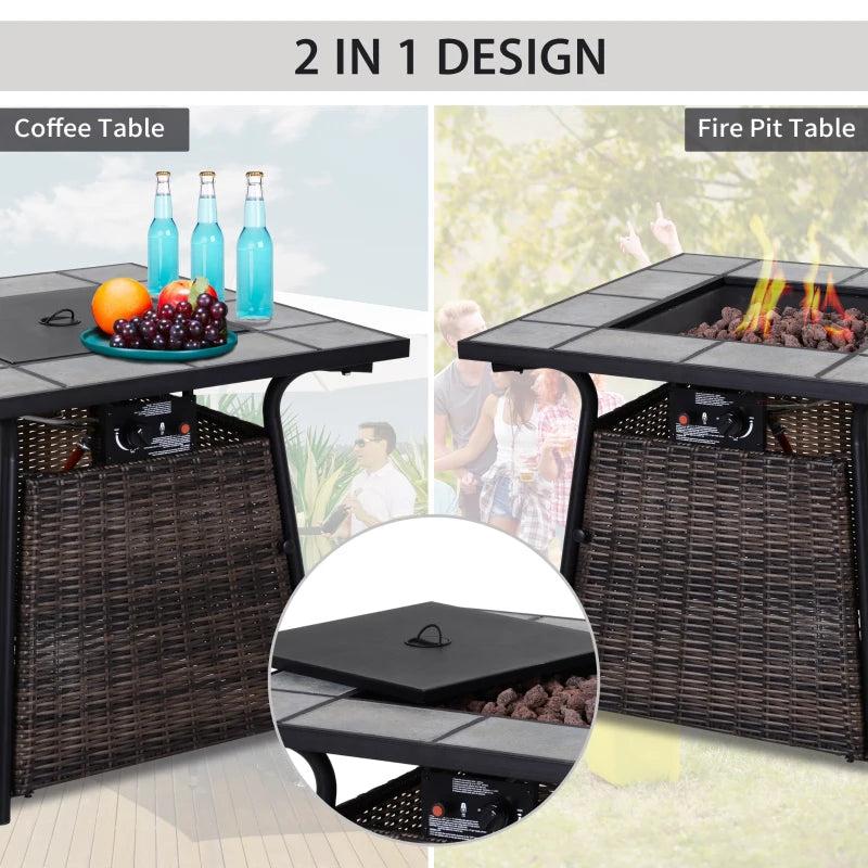 Outdoor Square Rattan Fire Pit Table with Gas Burner Heater 4