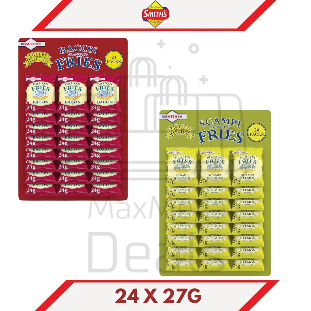 Smiths Fries Scampi & Lemon or Bacon Flavour 24 X 27G Bulk Pack Snack