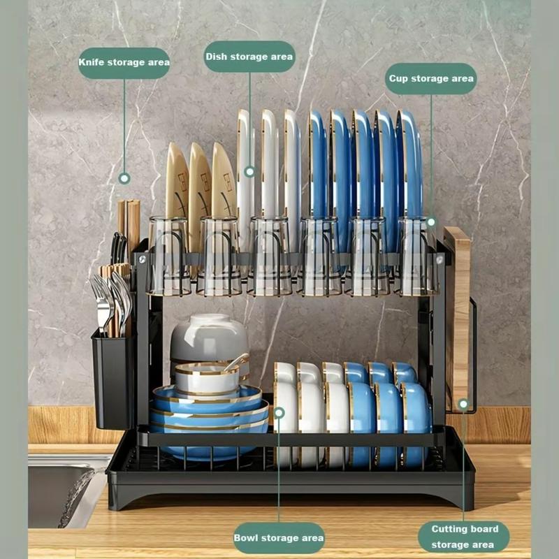 AYSTHETICS Dish Drying Rack,Large Capacity Dish Drainer, Dish Rack With Utensil Organzie,Dish Drainer Rack With Cutting Board Holder,Plus 3 Hooks,Black     storage dishdrainer kitchen dishrack kitchen rack Expandable kitchen Organiser   dish rack Plastic 6