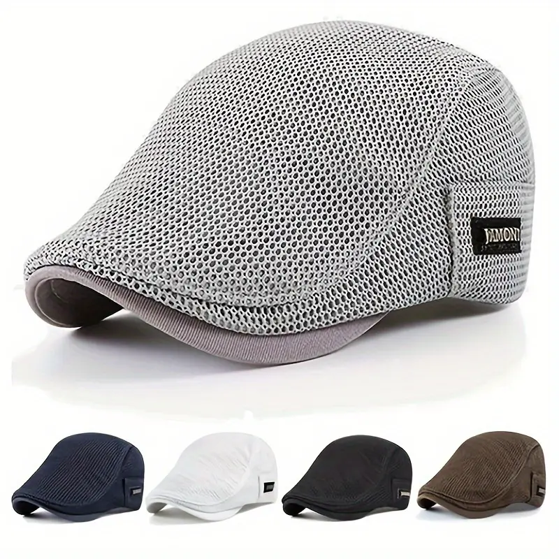 Stylish Men's White Beret with Breathable Eyelet Design - Funky Polyester Woven
