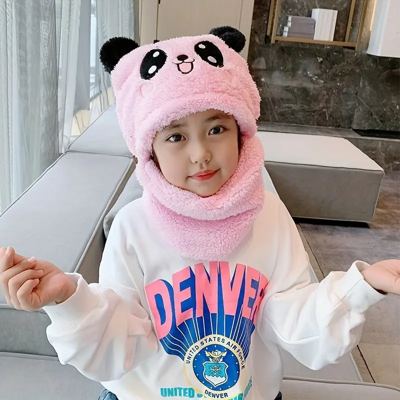 Fall/Winter 'S Hat Set - Warm Integrated Ear & Neck Scarf, Cute Bear Ear Style Hoodie Cap, Velvet Outer, Windproof Plush Hat, Polyester Composition, Hand Washable, Christmas Themed, Stretch Fit, Toggle Closure, Baseball Cap Design, Suitable for Daily 8