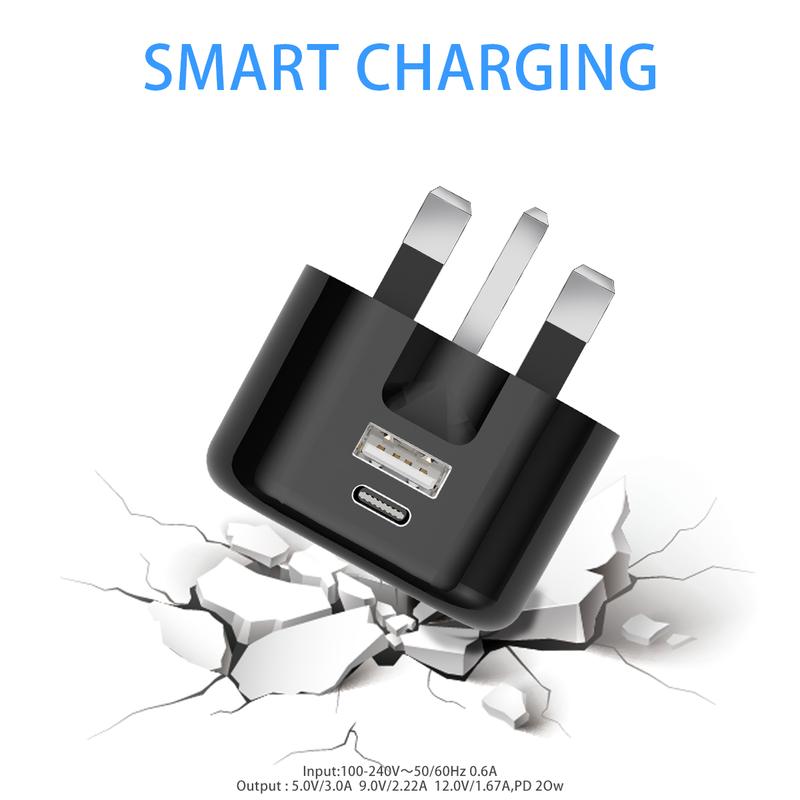 Fast Charger Plug with 20W UK Multiple Wall Charging Multiport Mains Power Adapter for 16/16 Plus/15 Pro Max/14/14 Pro Max/13 Pro Max/12 Mini/SE 2022,iPad, Air Pods Pro,Galaxy S24 Z Fold 6/ Flip 6 Pixel 9a, Dual Ports USB C Mains Adapter (Black) 2