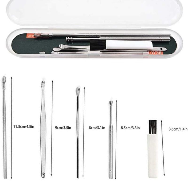 Ear Wax Removal Kit, 6 Pcs Ear Pick Earwax Removal Tool, Ear Cleansing Tool Set, Stainless Steel Ear Wax Remover with Storage Box, Reusable Ear Curette Wax Removal Set for Children & Adults 1
