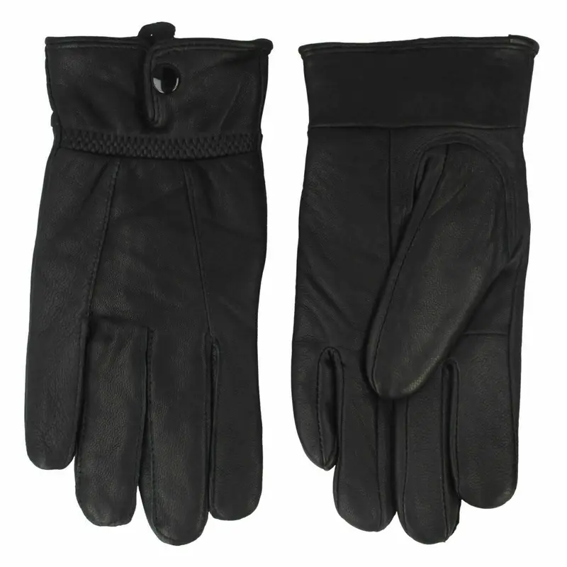 Soft Leather Gloves With Button Style For Women - Medium - Black - Leather gloves with decorative button trim, Classic buttoned leather accessories, Buttoned elegance in women's gloves 3