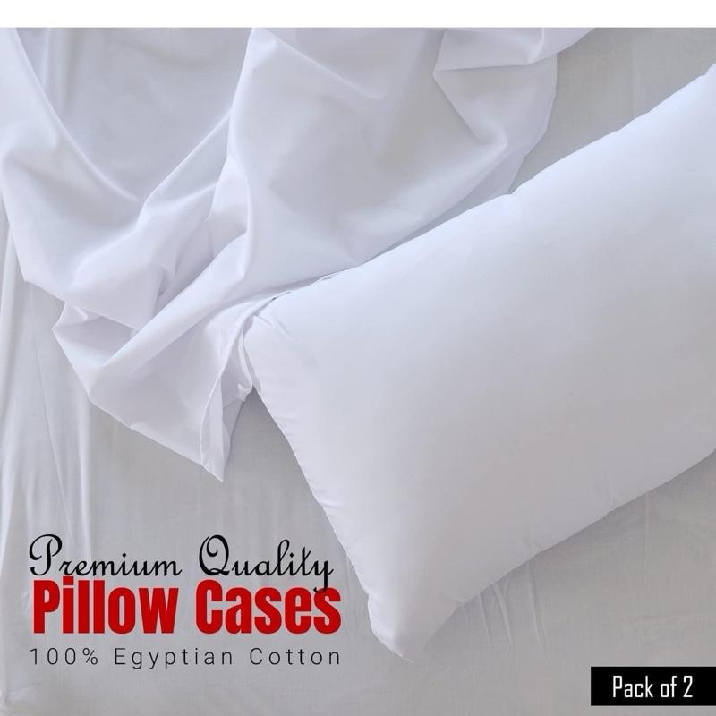 Aura Décor : Egyptian Cotton Pillow Cases 4 Pack - Hotel Quality Fabric, Wrinkle Free White Pillow Protectors (Standard 50x75 cm) 4