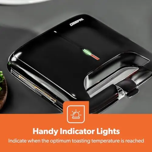 Toastie Maker | 2 Slice Sandwich Toaster, Cooks Delicious Crispy Sandwiches | 750W, 2 Slice Sandwich Press | Cool Touch Handle, Automatic Temperature Control & Non-Stick Plate 3