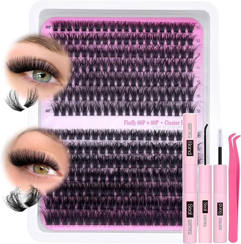 Product Introduction of Fluffy Individual Eyelashes Kit 280Pcs   DIY  Extension Kit with  Bond and Seal  Glue and Tweezers - Makeup, Cosmetic Eyelash Extensions Eyelashes Extensions cluster lashes 6