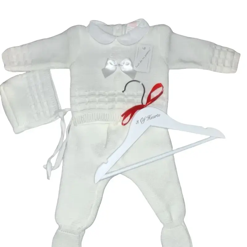 Ivory Unisex Baby Outfit with Top, Trousers and Bonnet