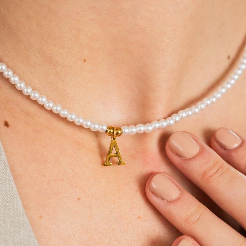Pearl Initial Necklace - Gold 2