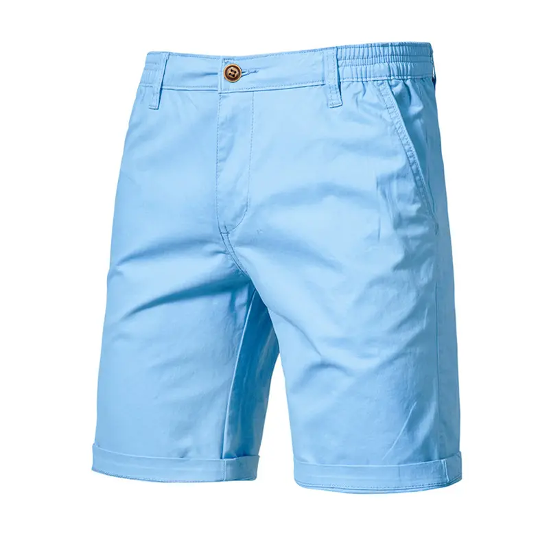 Fashion Mens 100% Cotton Business Casual Shorts Summer New Social Elastic Waist Cargo Shorts Bermuda Beach Gym Shorts Men Menswear Pocket 0
