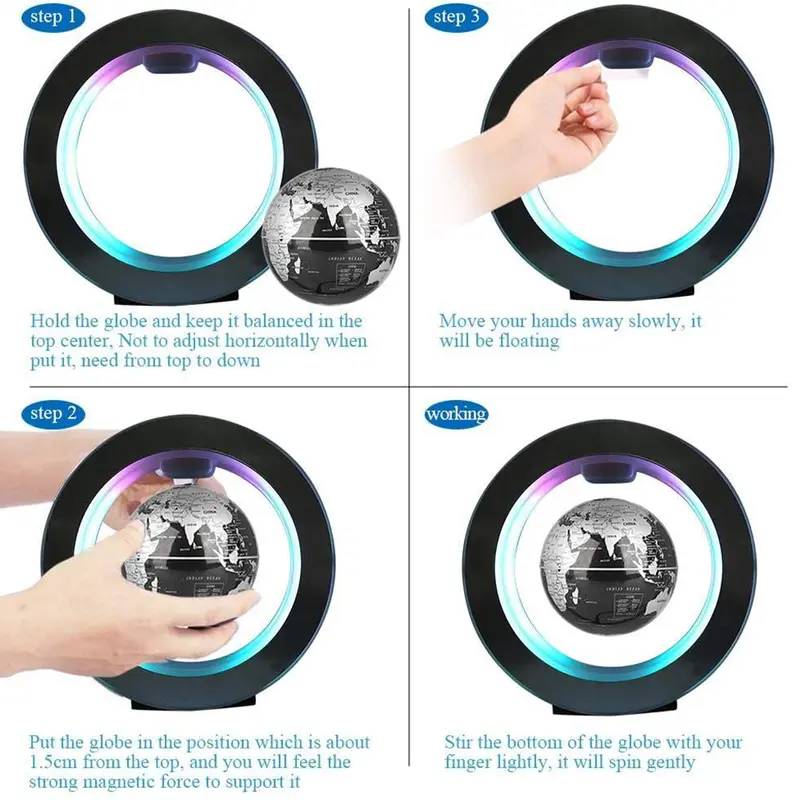 LED Rotating World Map Magnetic Levitation Globe Floating Lamp - Novelty Birthday Gift 2