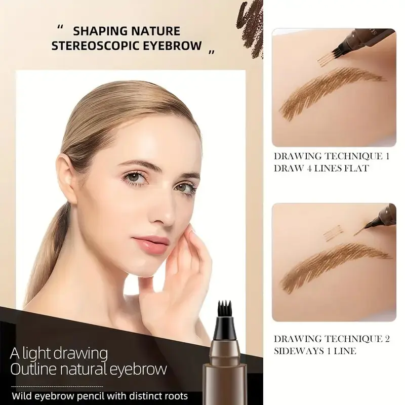 ICONIC CARRY 4-Tip Magic Eyebrow Pencil - Long-Lasting Liquid Brow Pen for Natural-Looking Brows - Waterproof, Smudge-Proof - Available in Light Brown, Grey Brown, Dark Brown - Makeup,  eyebrow  brush makeup  products natural  eyeliner brown liners