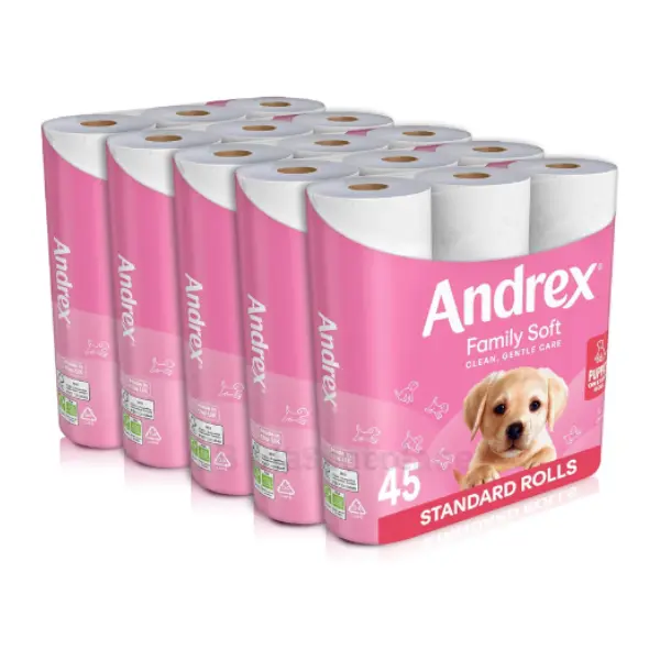 Andrex Family Soft Toilet Tissue 45 Toilet Rolls (Previously Andrex Gentle Clean Toilet Paper), Gentle on your Family’s skin Pack