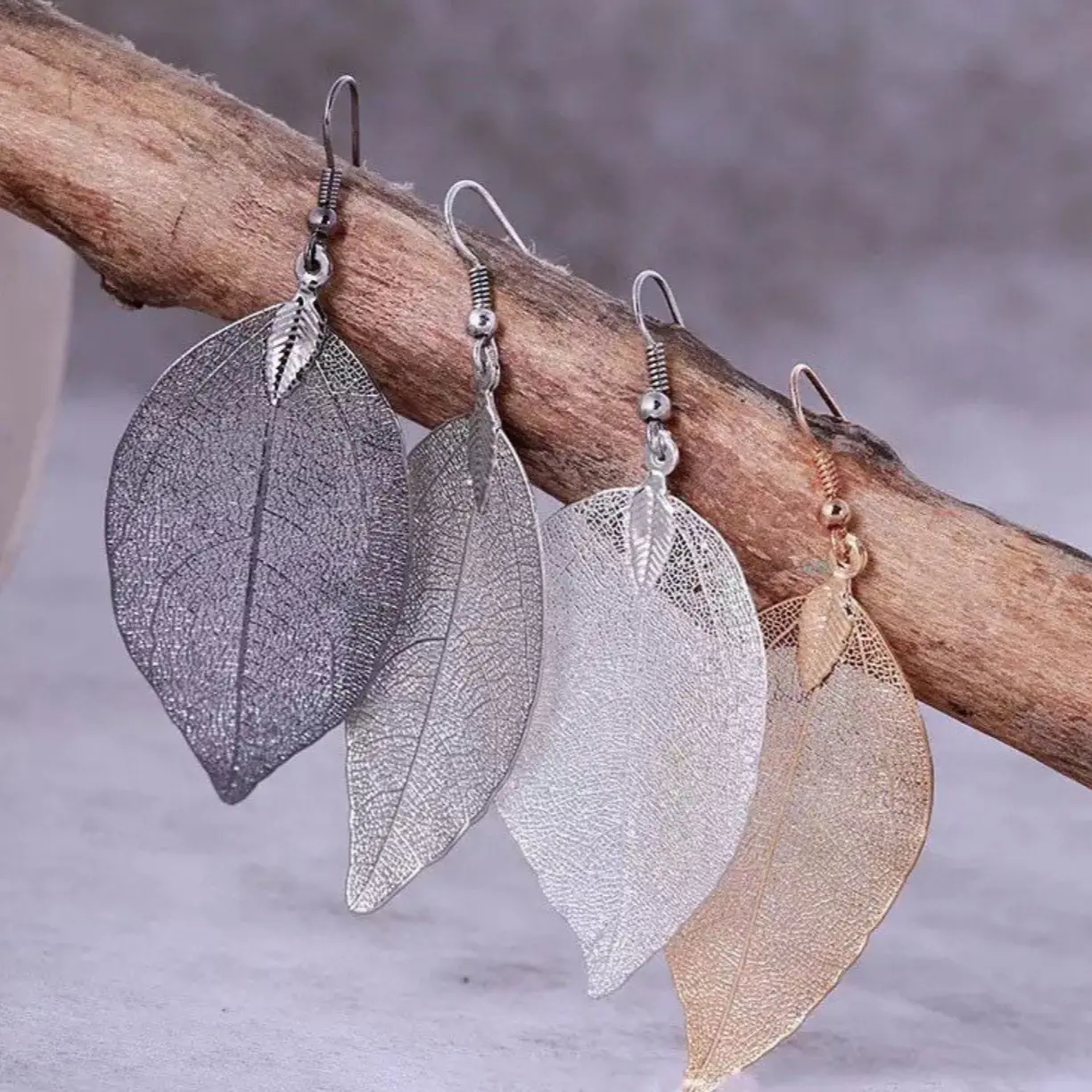 Fashion Wedding Long Earrings Filigree Dipped Unique Natural Real Leaf Earings for Women Fine Jewelry Party Gifts