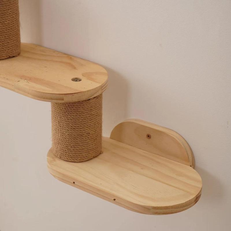 Multi-Level Wooden Cat Climbing Frame with Sisal Scratching Posts – Wall-Mounted Cat Condo & Jump Platform for All Seasons, Natural Wood Finish, Perfect for Indoor Cats, Cat Wall Climbing System 7