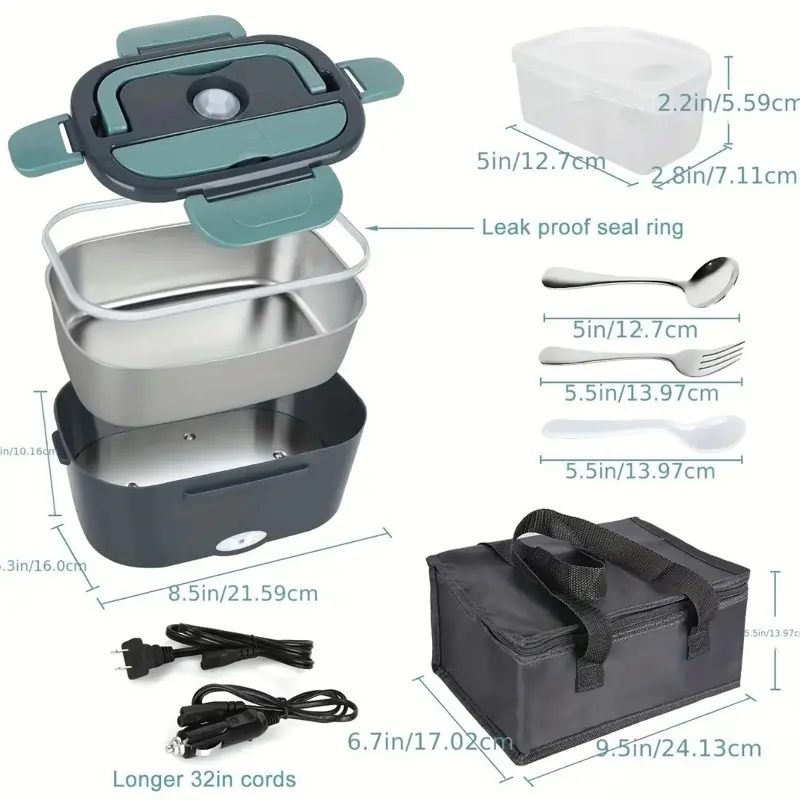 1.5 L 60W Electric Lunch Box Food Warmer Portable Food Heater for Car Or Home - Leak Proof, Lunch Heating Microwave for Truckers