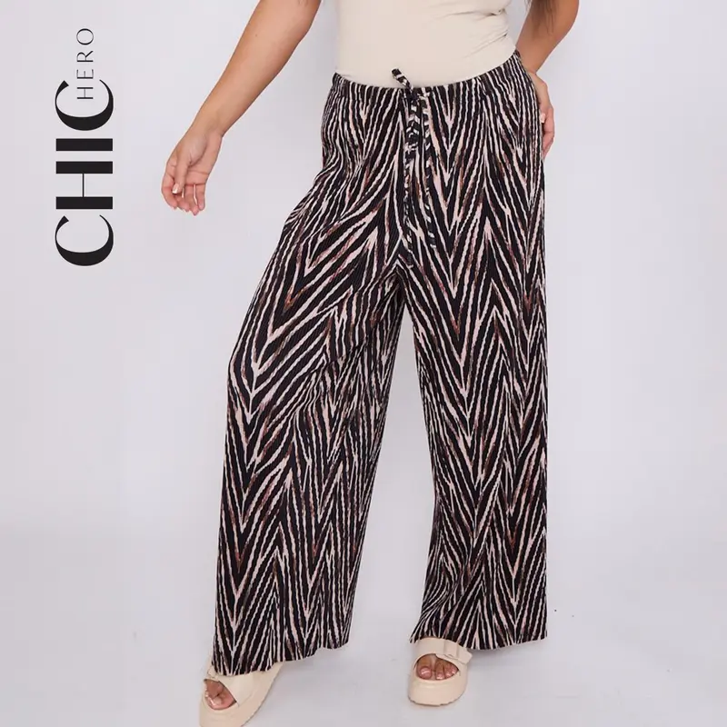 ChicHero Multi Colour Autumn Winter Collection Elastic Waist Comfort Pleated Trousers with Comfortable Fit 3