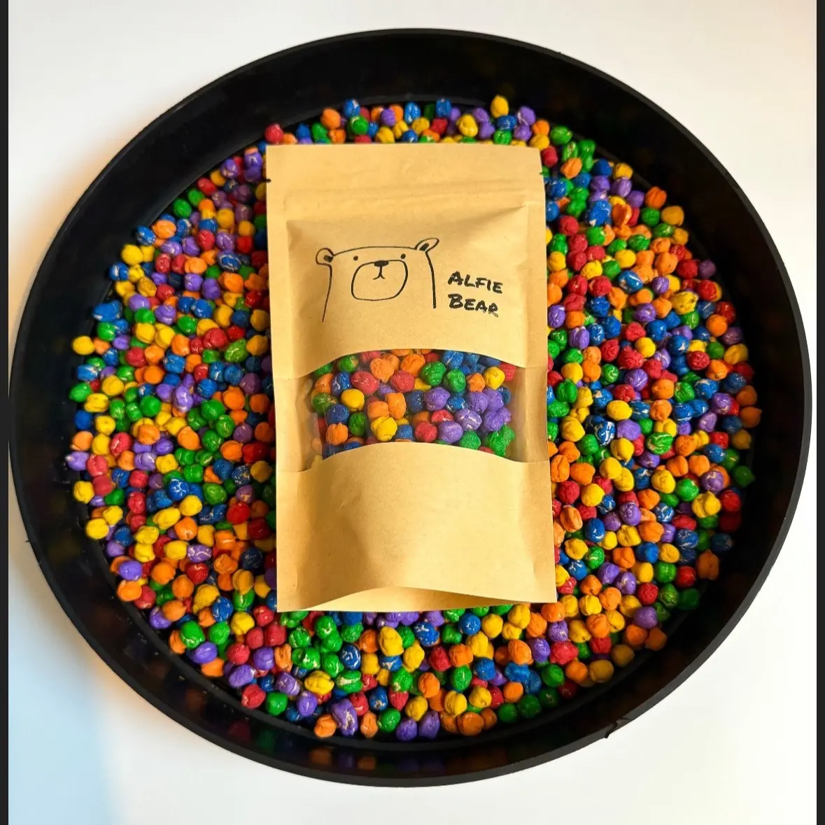 Rainbow chickpeas | Coloured sensory play | multicolour tuff tray | Sensory Bin | Messy Play | Early Years | Sensory Base | Montessori|