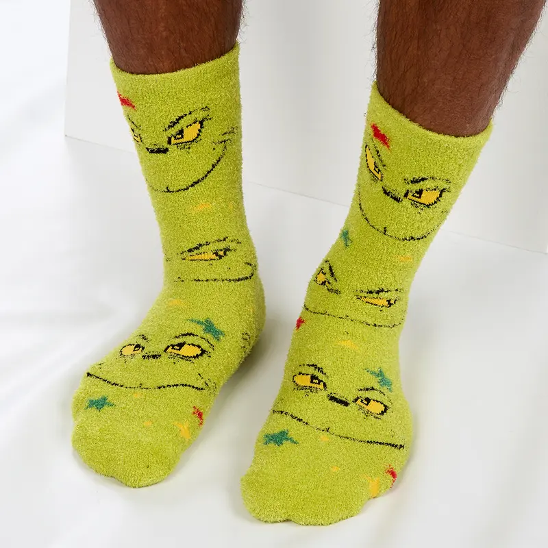 THE GRINCH Mens Christmas Grinch Socks Cosy Fluffy Winter Xmas Bed Socks Non Slip Anti Skid Grippers Green Santa Claus TikTok Shop Grinch Accessories UK 6-11  Underwear Menswear 4
