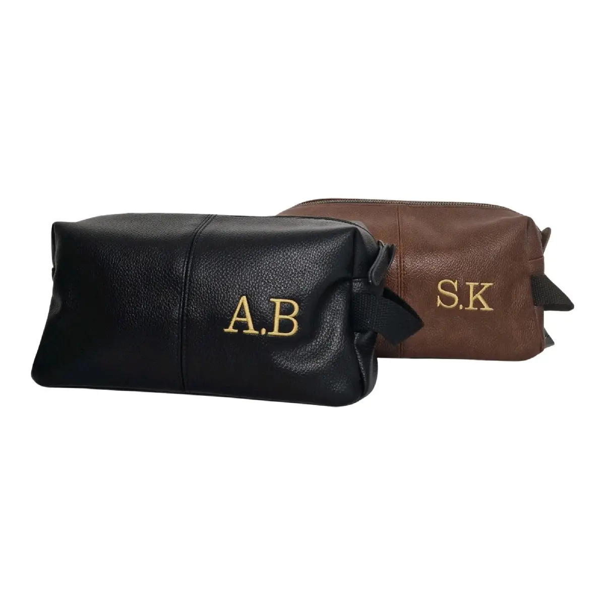 Embroidered Personalised Toiletry Leather Wash Bag with initials • Gift for him • Groom • Dad • Best Man •