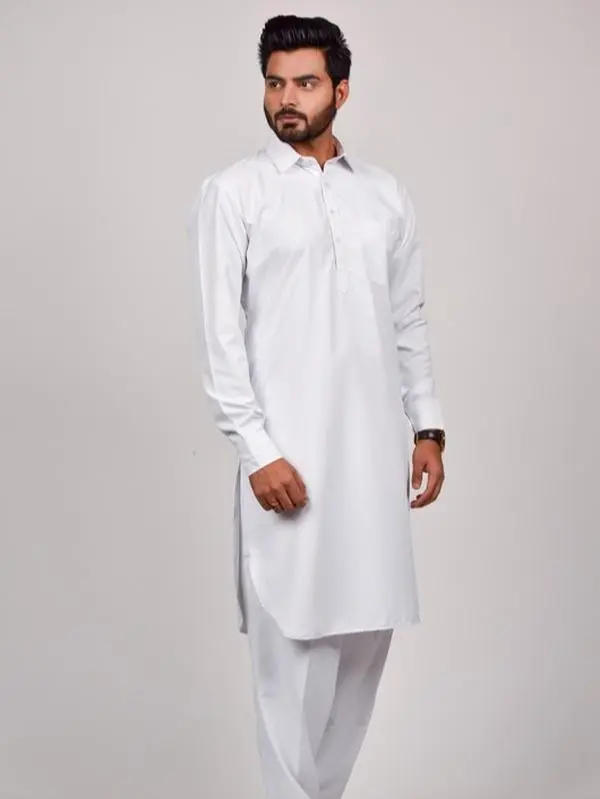 Pure White Plain Readymade Men's Shalwar Kameez