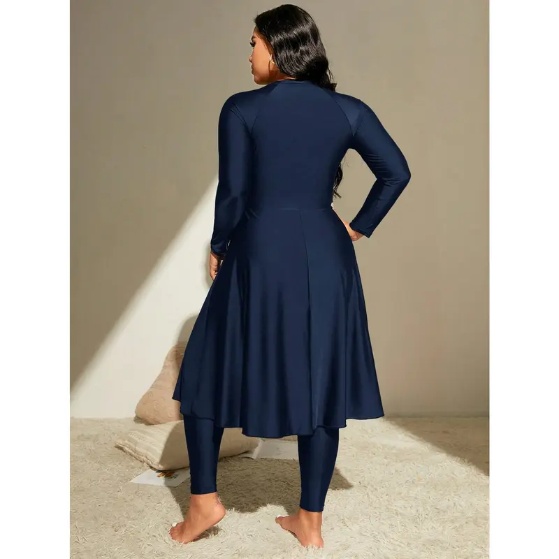 Swim Mulvari Plus Size Solid Zip Front Full Body Burkini,Summer BeachArabic Clothing 1