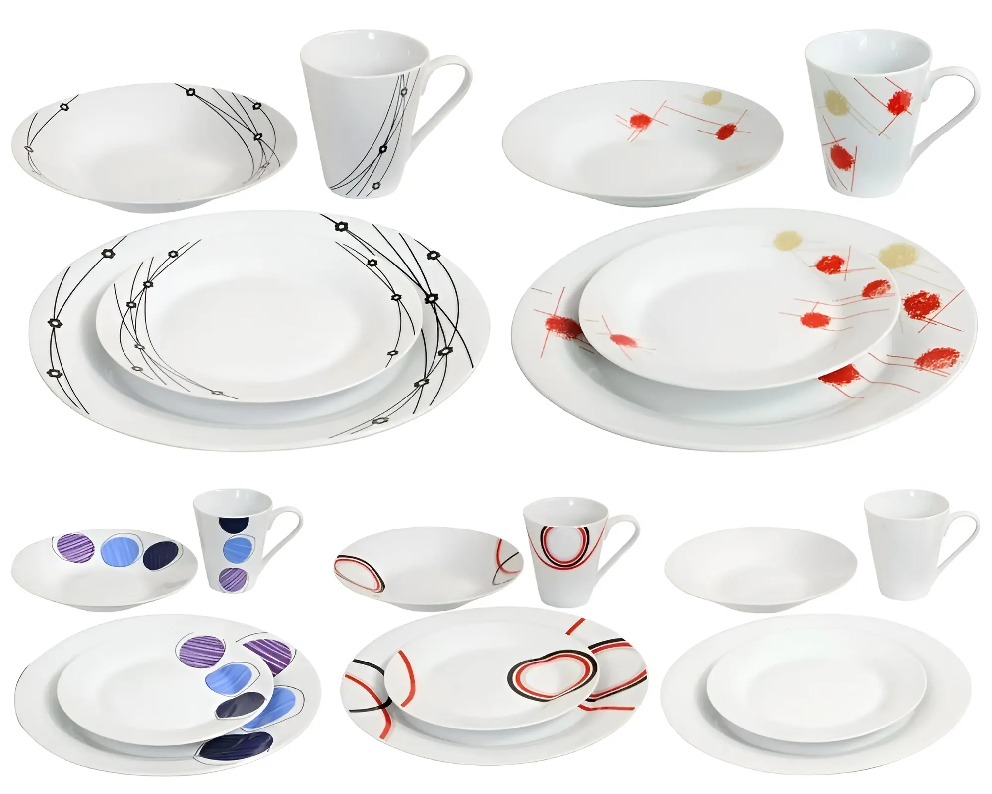 Vibrant 16-Piece Porcelain Family Dinner Set with Modern Patterns