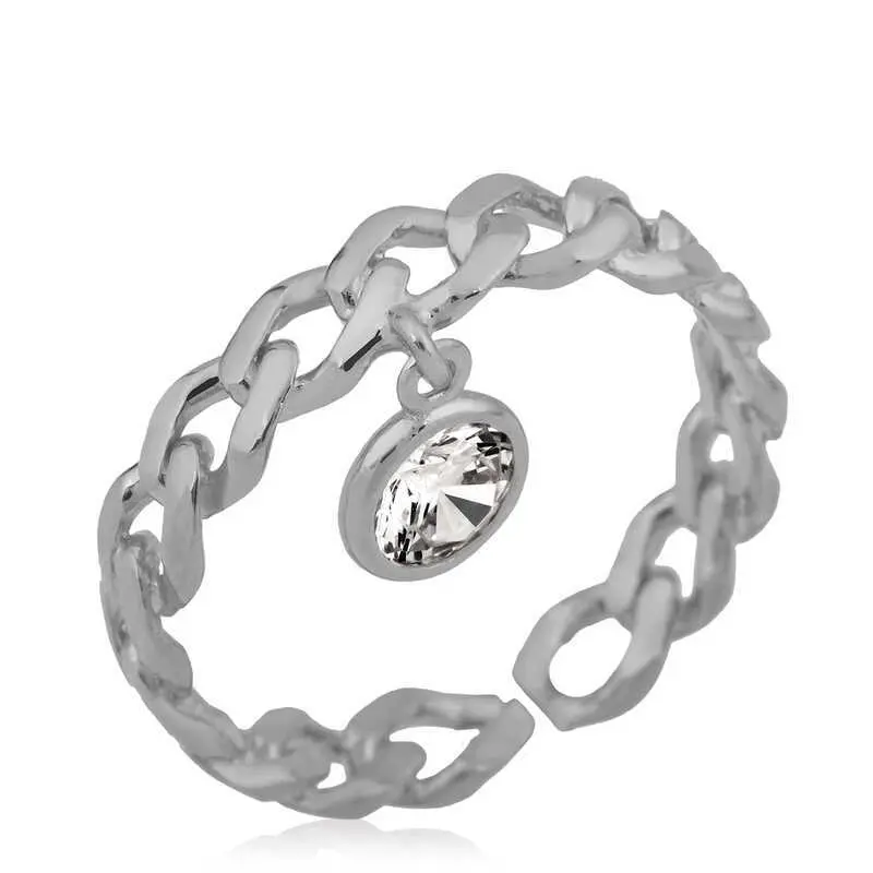 Sterling Silver Chain Patterned Single Stone Adjustable Ring 925 Anniversary Auspicious Birthday Daily Engagement Wedding Casual