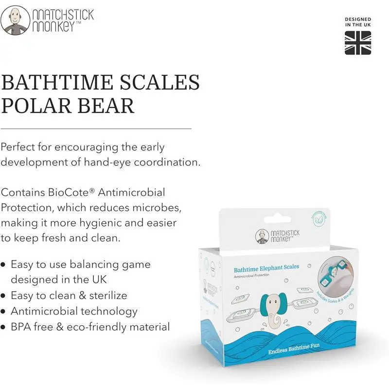 Matchstick Monkey, Bathtime Scale Balance Bath Toy, Antimicrobial Baby Bath Toy, Sensory Learning - 1 Scale, 6 Weight Chips, 12 Months Old+, Elephant 3