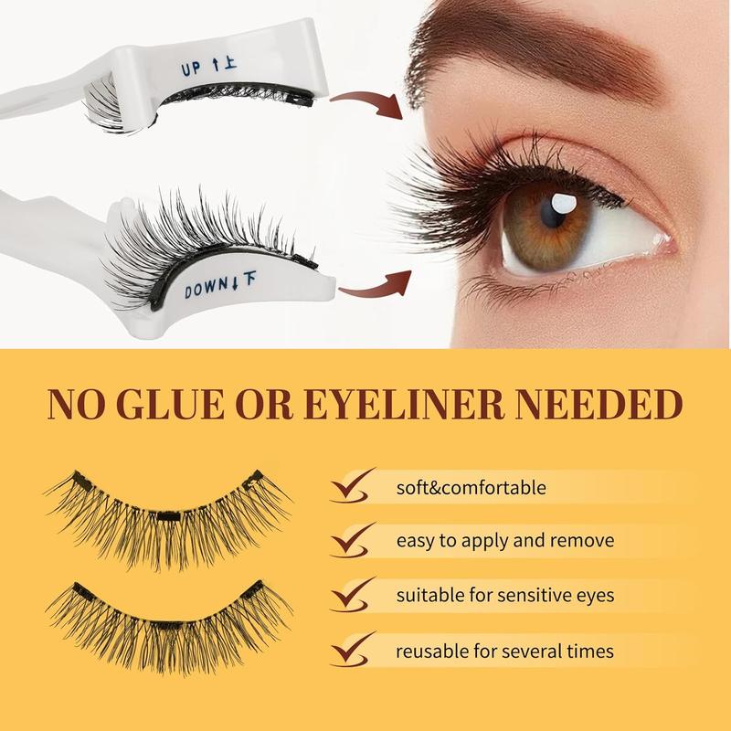 Magnetic-Eyelashes with Applicator Natural Look, 1 Pair Reusable Magnetic Lashes, No Glue Needed Eyelashes Magnetic, Easy to Wear and Remove with Instructions(Magnetic Eyelash Kit style B) Makeup Lash Extensions Cosmetic Eyelash Extension 1