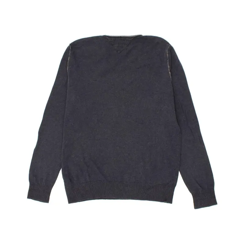 Pre-Owned Vintage TOMMY HILFIGER Mens V-Neck Jumper Sweater Medium Navy Blue Cotton 2